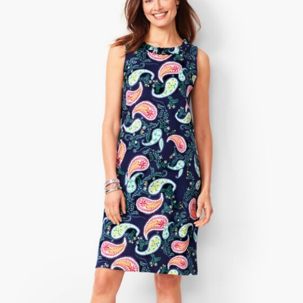Talbots 2X Sleeveless Paisley Navy Dress